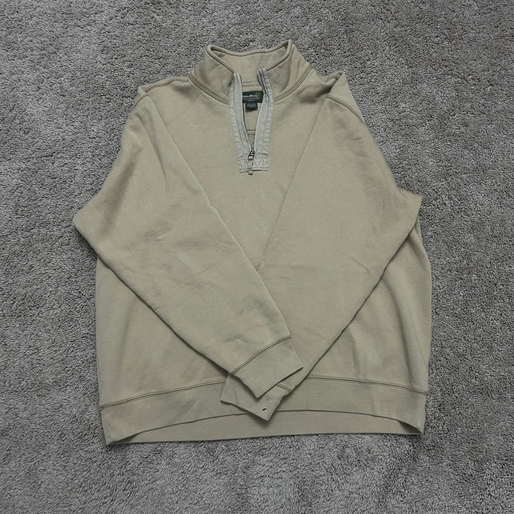 Vintage Eddie Bauer Mens XL 1/4 Zip Fleece Sweatshirt Tan Beige Pullover